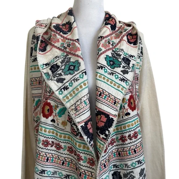 Biya Johnny Was Womens Hooded Embroidered Long Cardigan With Pockets Sz Small
